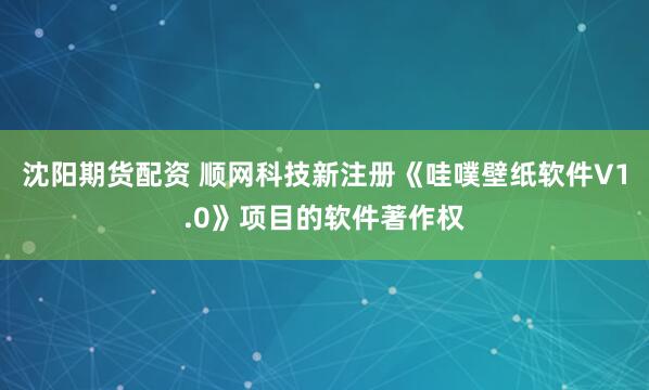 沈阳期货配资 顺网科技新注册《哇噗壁纸软件V1.0》项目的软件著作权