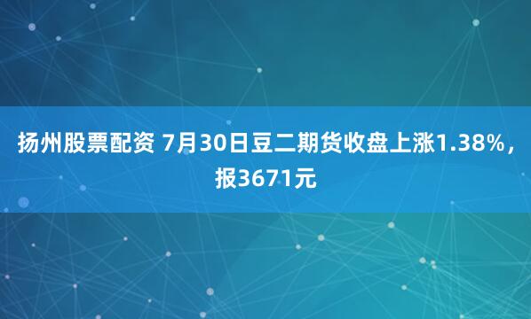 扬州股票配资 7月30日豆二期货收盘上涨1.38%，报3671元