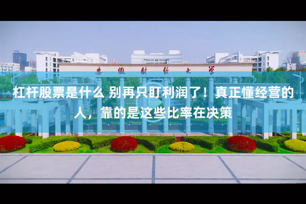 杠杆股票是什么 别再只盯利润了！真正懂经营的人，靠的是这些比率在决策